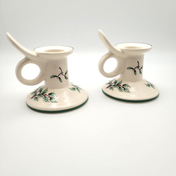 Spode England Vintage Christmas Tree Low Candle Holders Set Holly Berries - 2″ - Picture 2 of 6